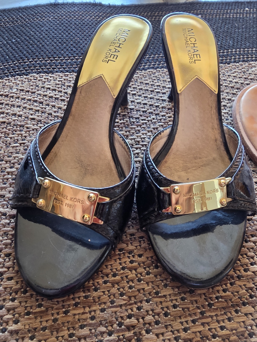 Michael Kors Black Heeled Slide With Gold Accents